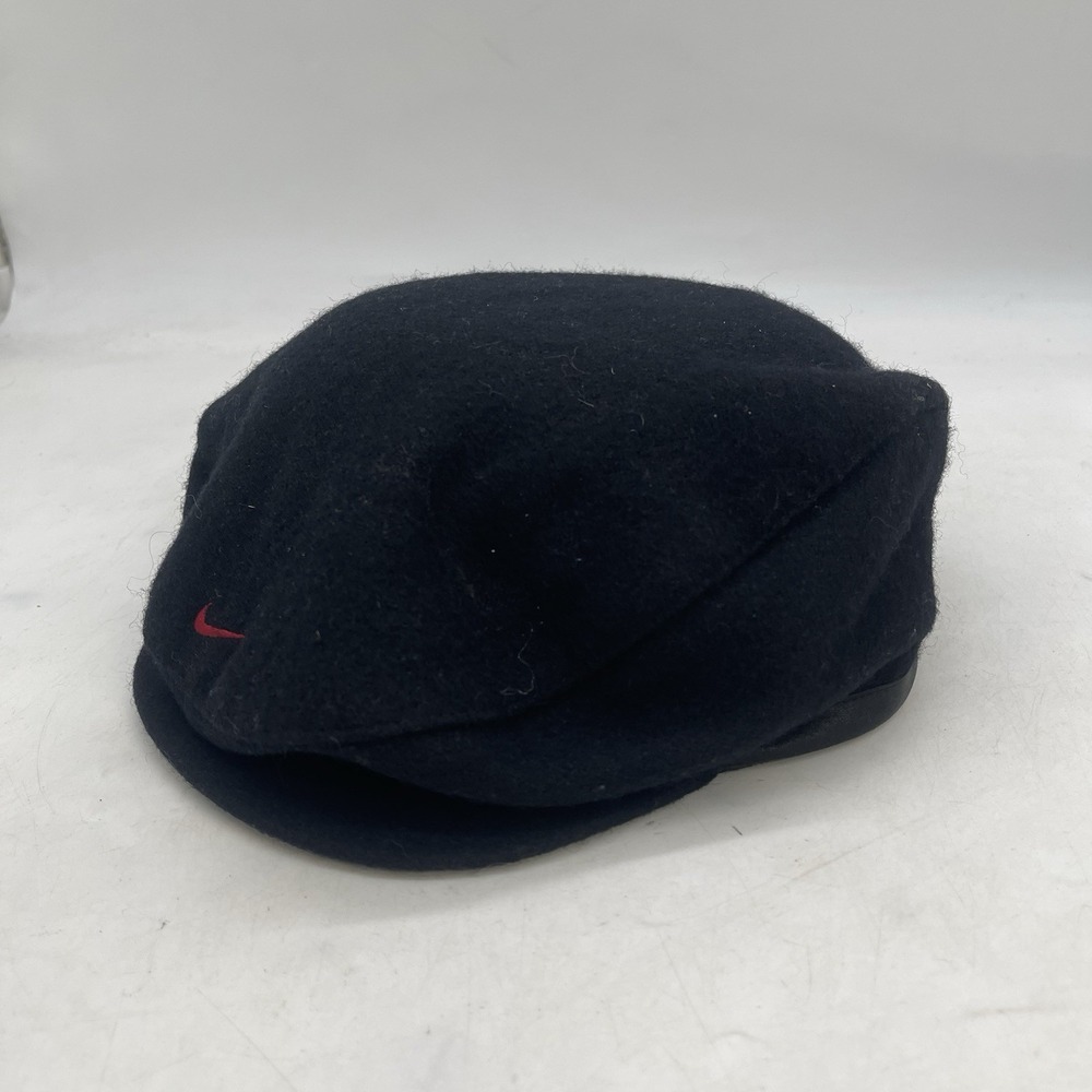 Vintage 90s Nike Tiger Woods Golf Flat Cap Newsboy Beret Wool Black Hat Large